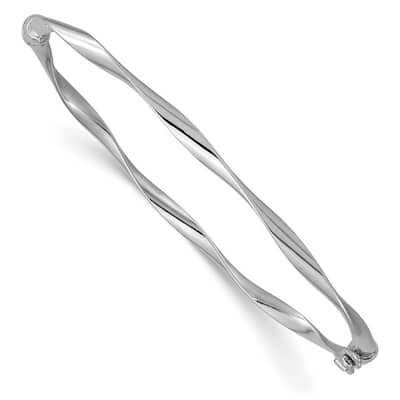 Curata 3mm 10k White Gold Twisted Safety clasp Polished Hinged Cuff Stackable Bangle Bracelet