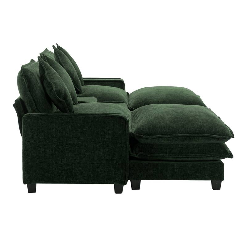 111" Chenille Sectional Sofa with 2 Ottomans, USB Ports and Storage - 4-Seater and Pocket Spring Cushions Cup Holders