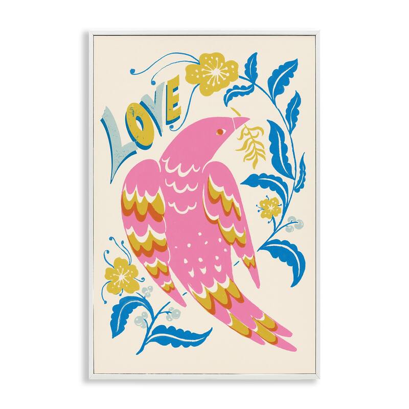 Stupell Groovy Folk Love Bird Framed Giclee Art Design By Hannah Moren - 16 x 24 - White