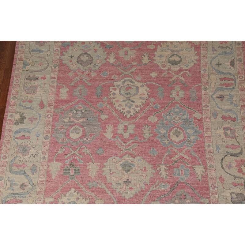 Pink Oushak Vegetable Dye Area Rug Handmade Wool Carpet - 6'0"x 8'8"