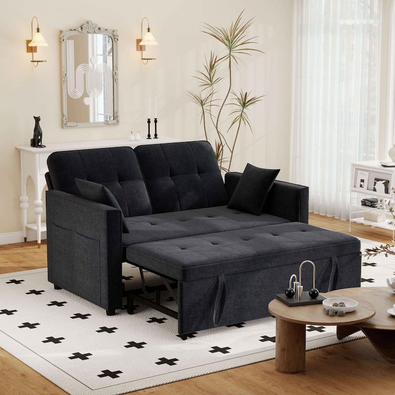 3 in 1 Convertible Sleeper Sofa Bed, Futon Couches for Living Room with Side Pocket, Adjustable Backrest