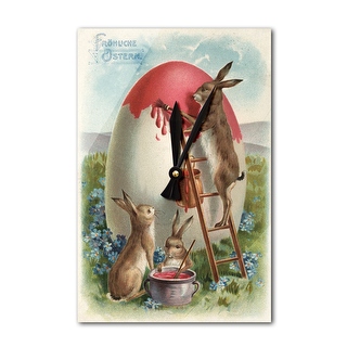 Easter Greetings in German, Rabbits Painting an Egg - Vintage Artwork ...