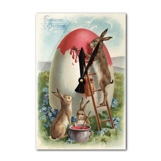 Easter Greetings in German, Rabbits Painting an Egg - Vintage Artwork ...