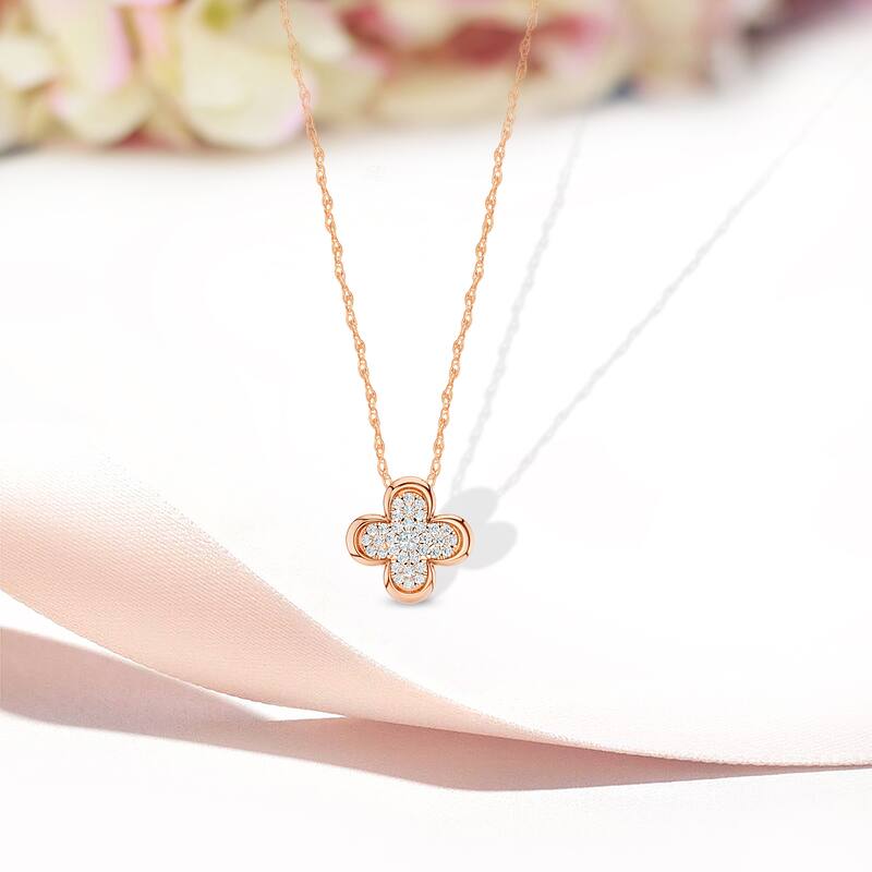 1/5ct TDW Diamond Clover Frame Pendant Necklace in 10k Gold for Women