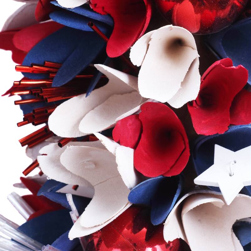 21" Red, White and Blue Flowers and Ornaments Wreath