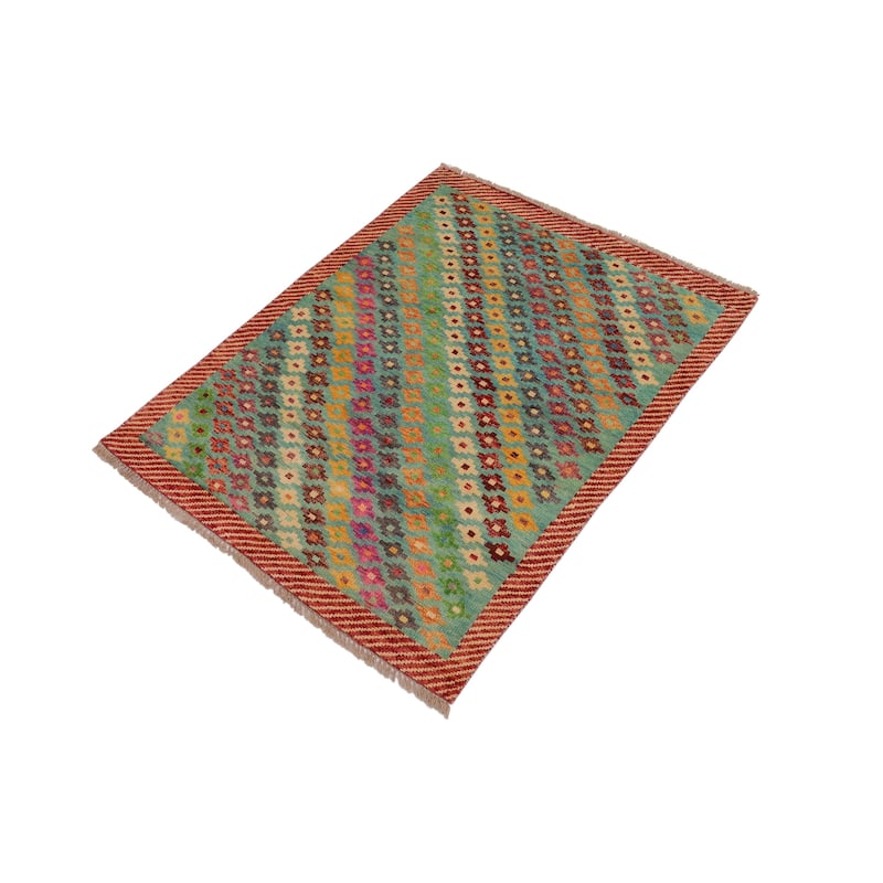 Boho Chic Balochi Owen Blue/Red Hand Knotted Wool Rug - 3'4'' x 5'0''