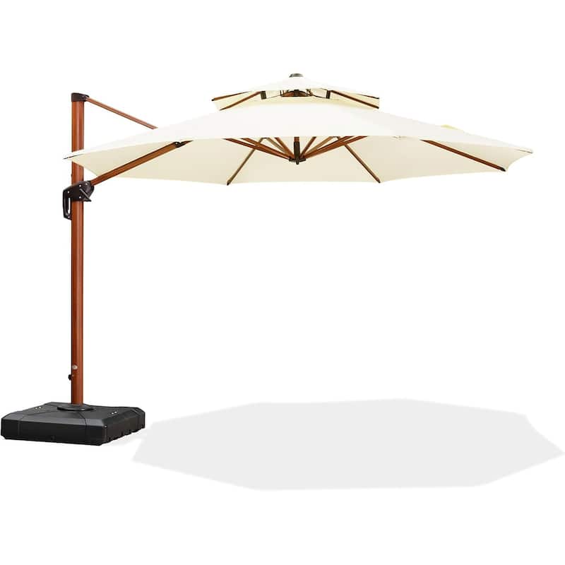 PURPLE LEAF 11ft Round Wood Pattern Patio Cantilever Umbrella - Cream