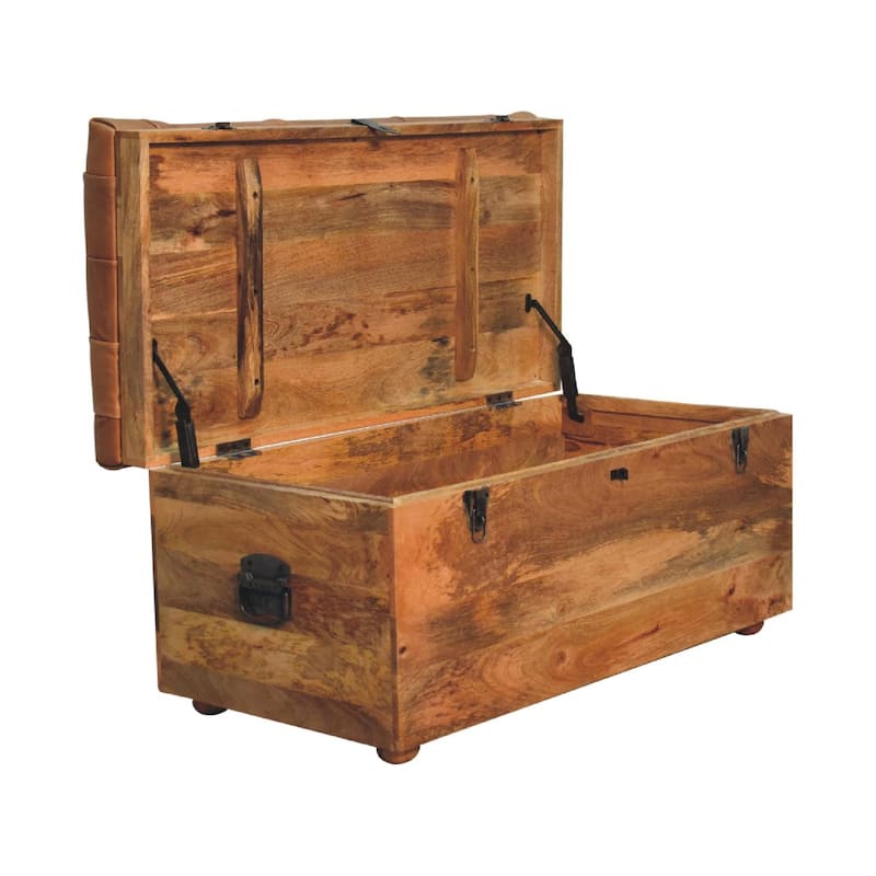 Artisan Furniture Solid Wood Buffalo Hide Oak-ish Storage Trunk, Brown with storage