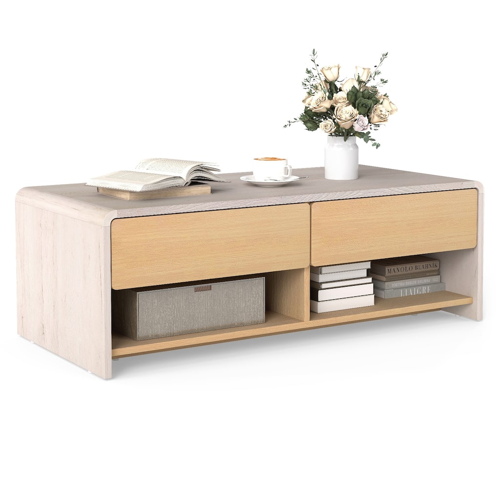 Gymax Home Coffee Table w/ 2 Drawers & 2 Storage Shelf Rectangle Table