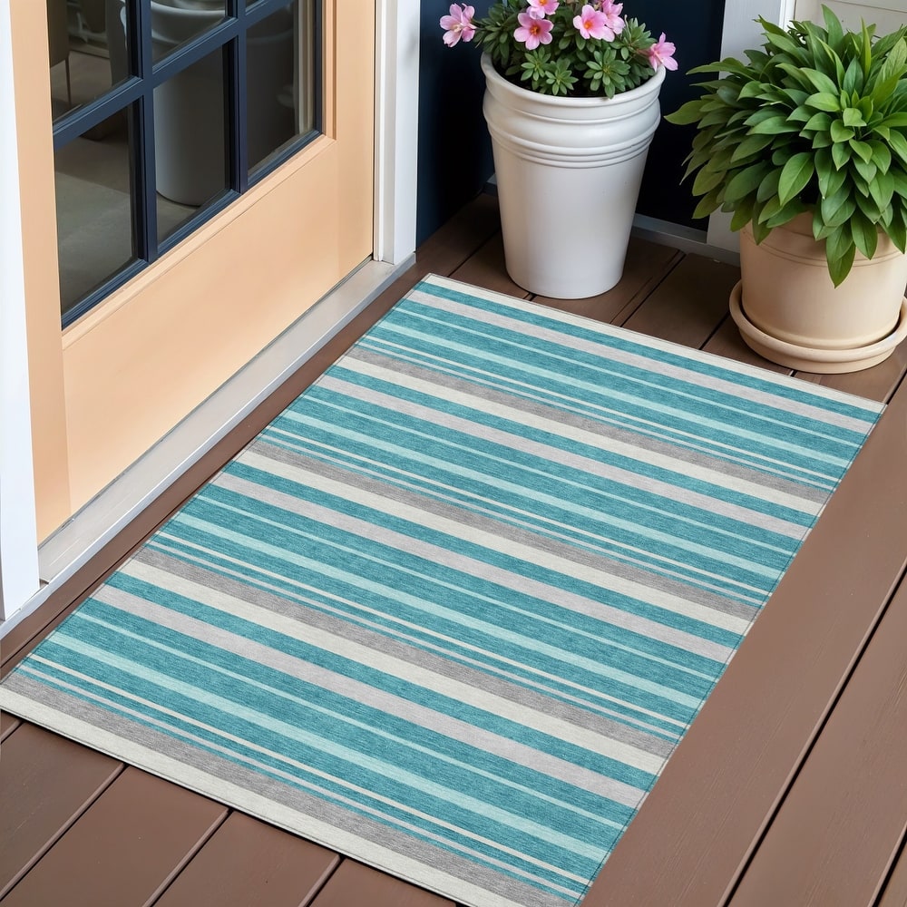 HomeRoots Striped Transitional Rectangle Outdoor Rug