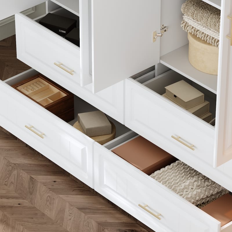 93.9"H/74.2"H Armoires Wardrobe Closet Cabinet Hanging Drawers Storage