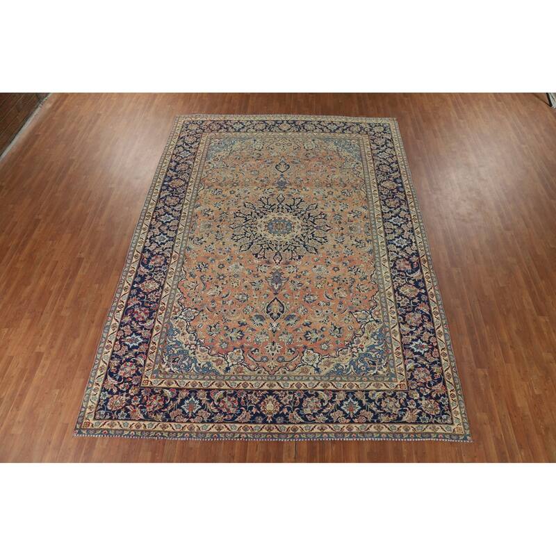 Orange Najafabad Vintage Persian Area Rug Hand-Knotted Wool Carpet - 9'7" x 13'3"