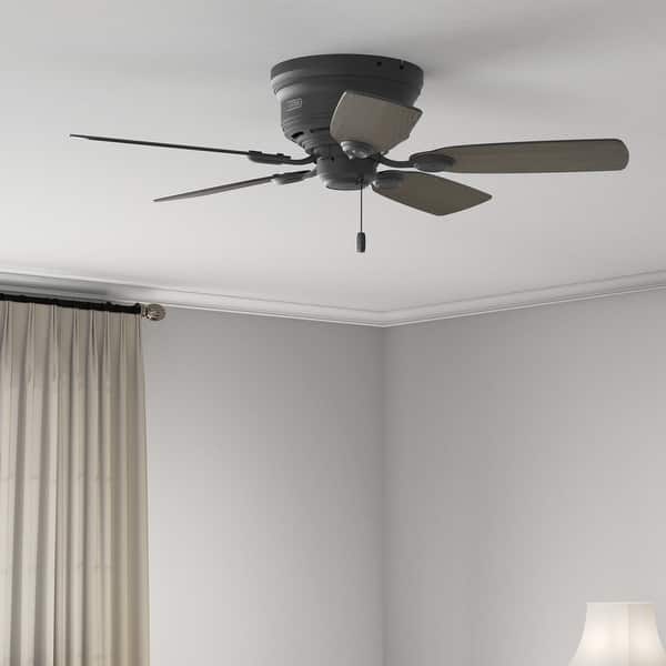 slide 2 of 10, Hunter 42" Low Profile IV Flush Mount Ceiling Fan and Pull Chain, Matte Black - Traditional, Transitional Matte Black - Pull Chain