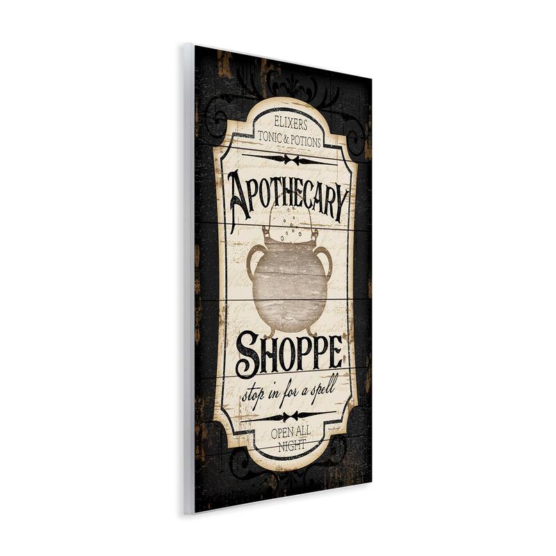 Stupell Apothecary Shoppe Spooky Halloween Sign Witch Potion Cauldron Wood Wall Art - Black