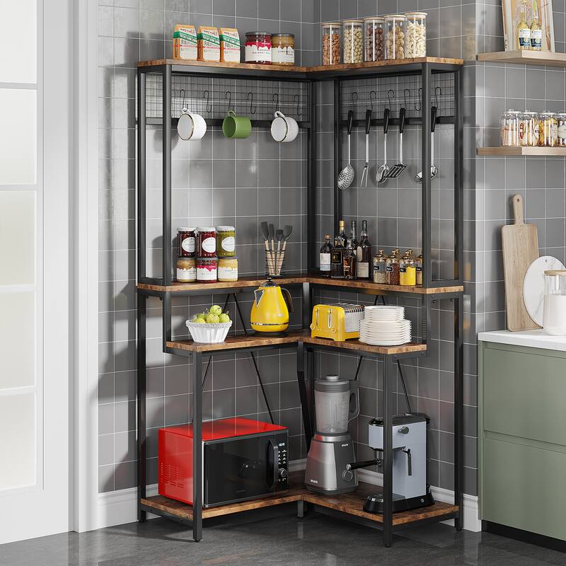 Industrial Corner Bakers Rack for Kitchen, L Shaped Kitchen Storage