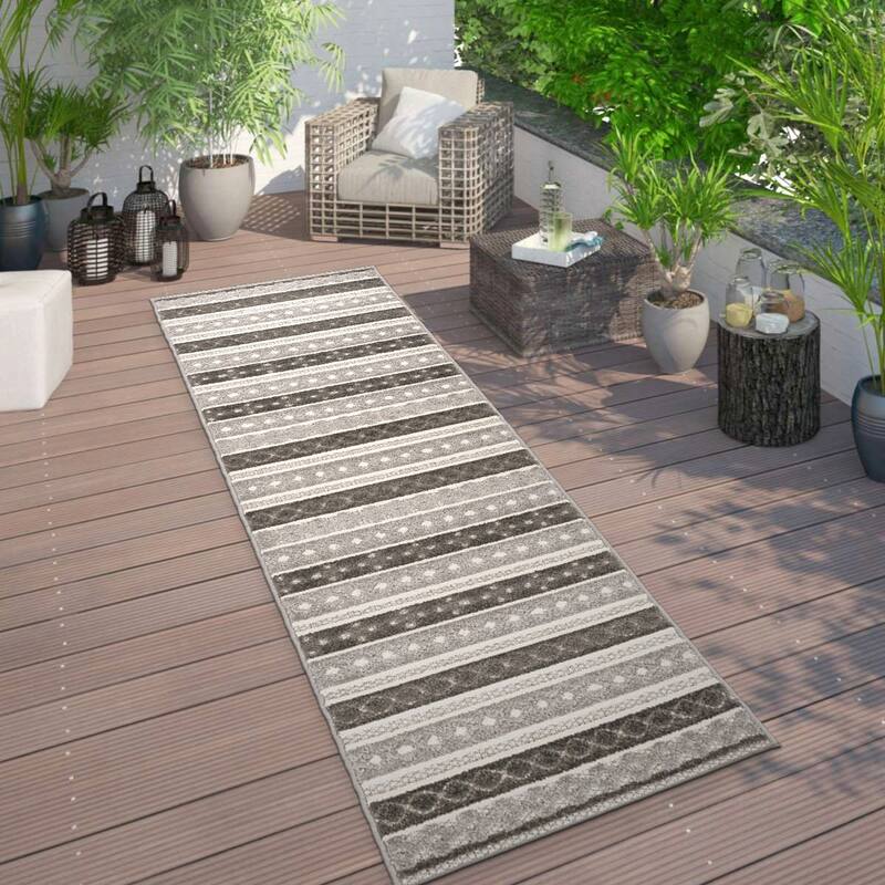 World Rug Gallery Contemporary Geometric Stripe Indoor/Outdoor Area Rug - 2' x 7' Runner - Gray
