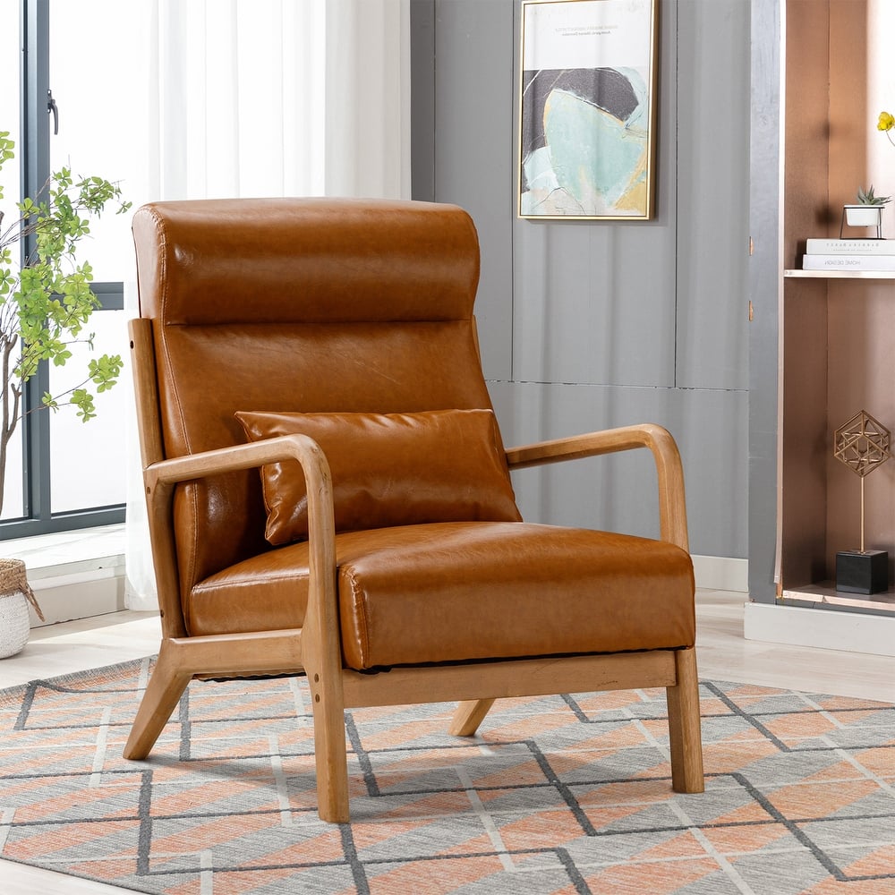 Single Lounge Armchair with Solid Wood Frame