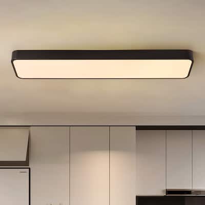 1-Light Modern Matte Black Rectangular Integrated LED Flush Mount Light - 35.4 in. W