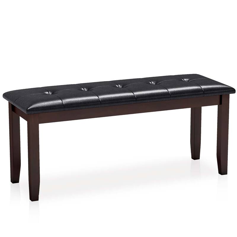 Gymax Upholstered PU Dining Room Bench Solid Wood Button Tufted Dining - Cherry - See Details - Cherry - See Details