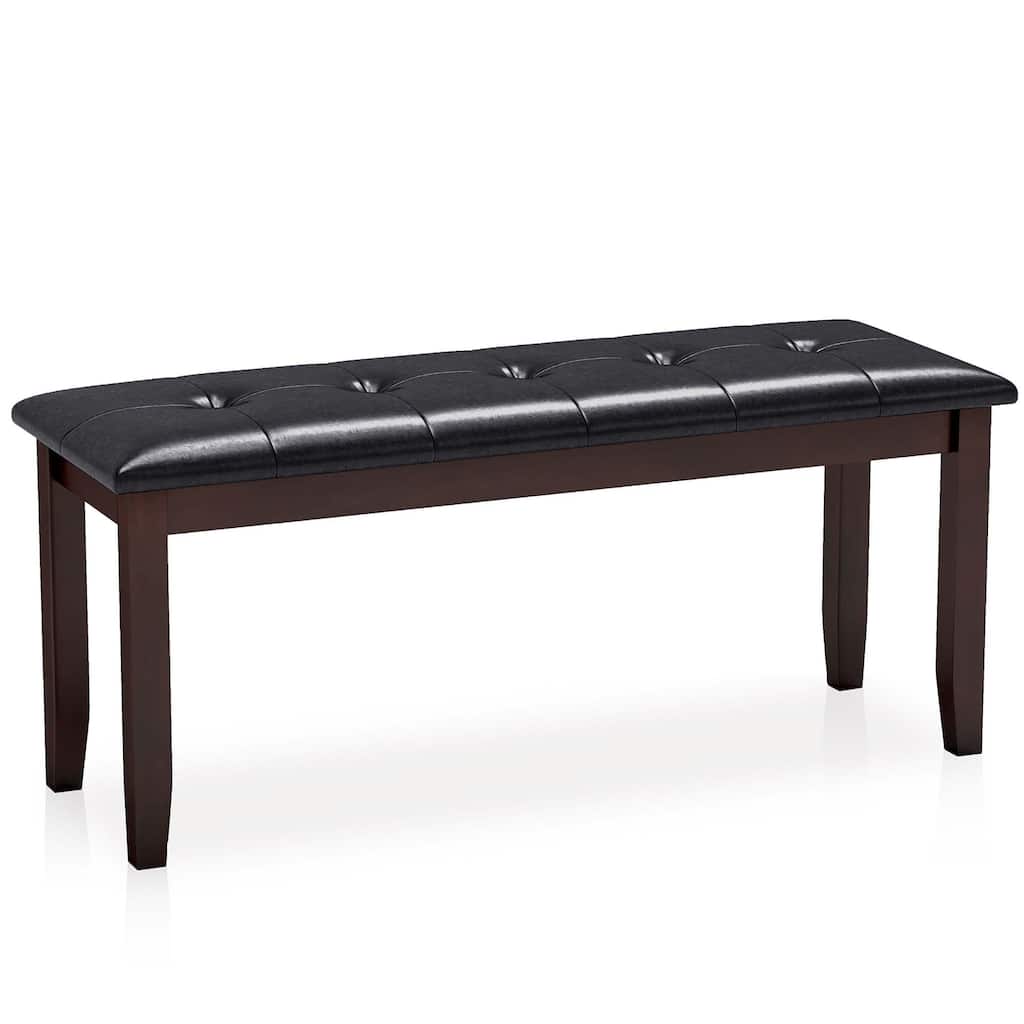 Gymax Upholstered PU Dining Room Bench Solid Wood Button Tufted Dining - Cherry - See Details