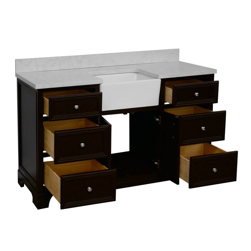 KitchenBathCollection Zelda 60" Single Farmhouse Bathroom Vanity with Engineered Carrara Top
