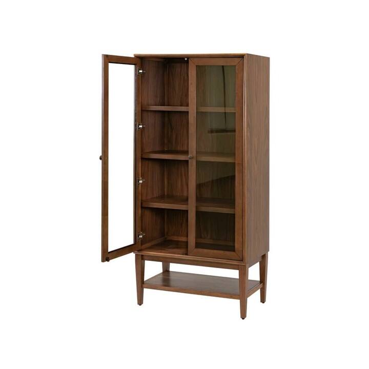 Mid-Century Modern Wood Dining Display Cabinet, Fully Assembled, Brown