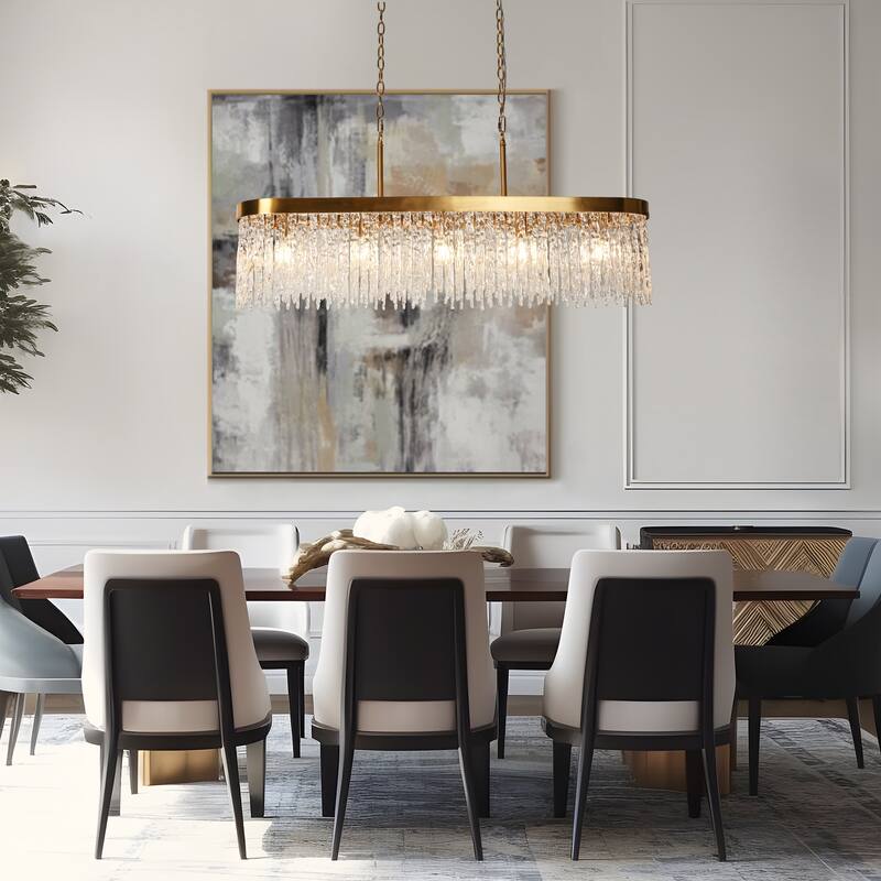 Modern Gold 5-Light Crystal Chandelier Rectangle Island Pendant for Kitchen Island Dining Room - 43.3" W x 19.2" H x 10" D