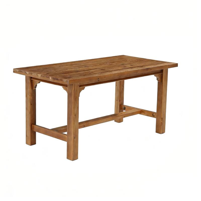 63" Solid Wood Executive Desk with Foot Bar, Farmhouse Home Office Workstation - Brown