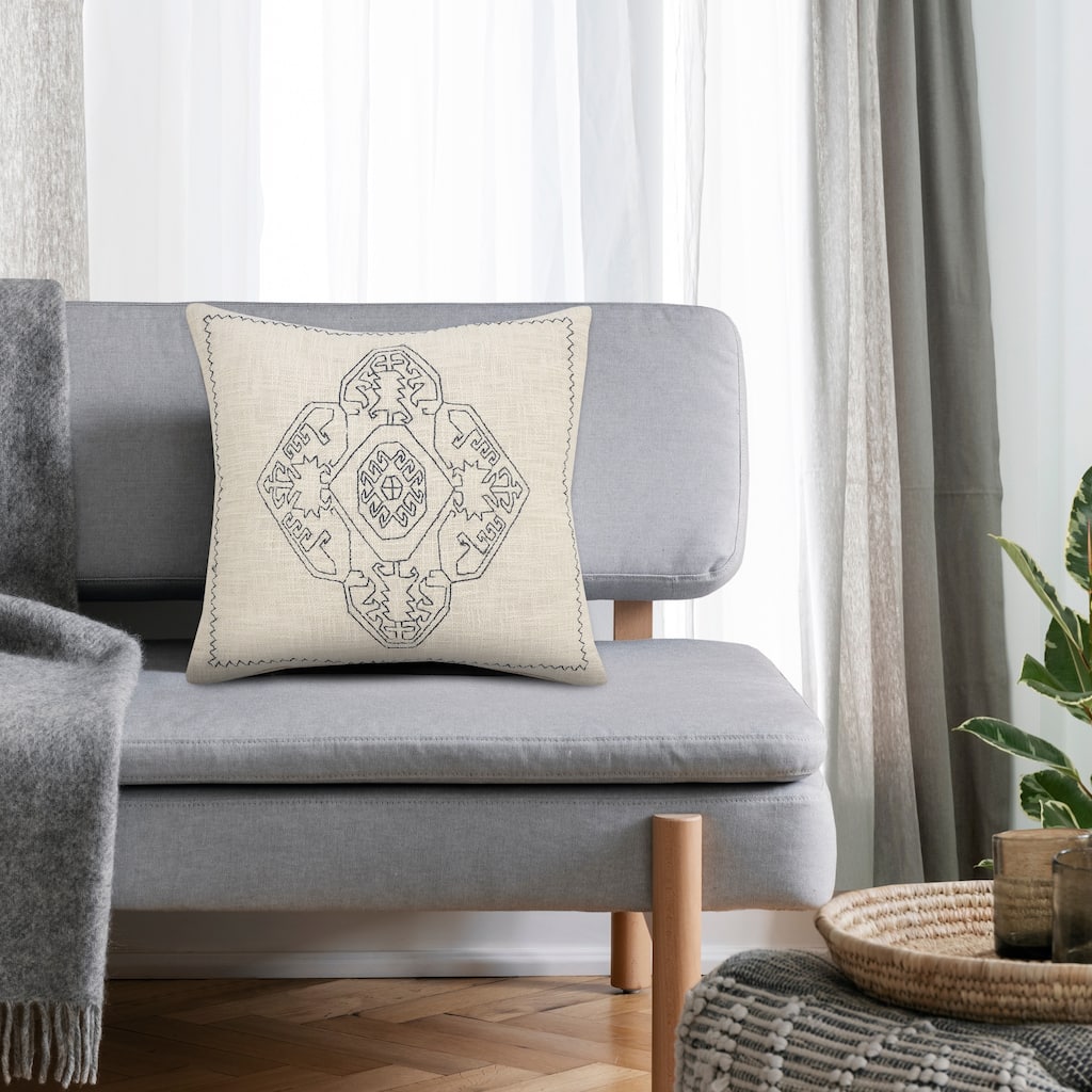 Sevita Embroidered Damask Medallion Throw Pillow