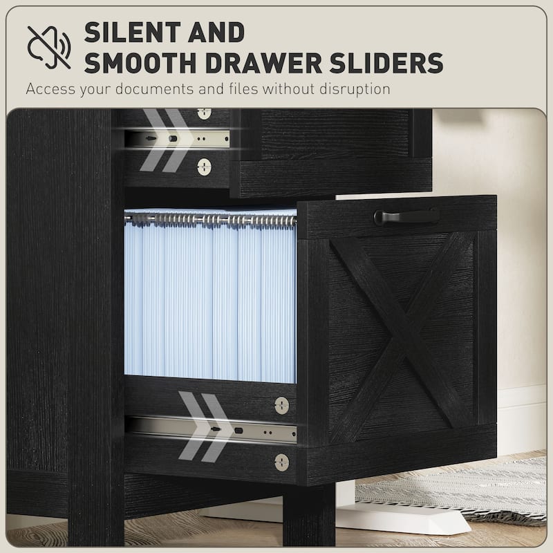 HOMCOM 2 Drawer Vertical File Cabinet with Silent Slides,Farmhouse Filing Cabinet with Barn Doors for A4/Letter Size