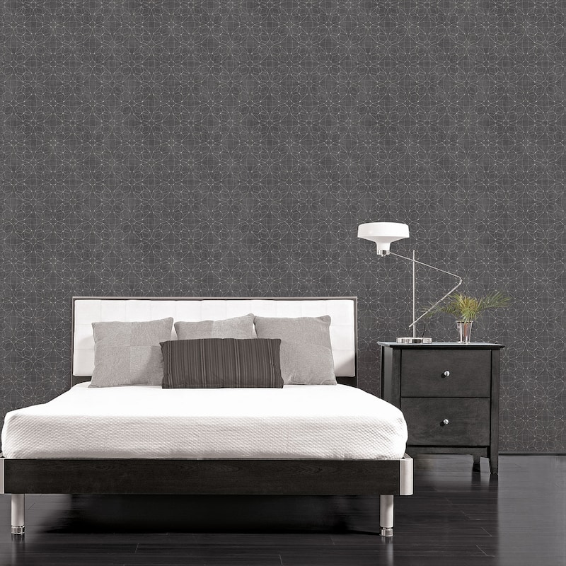 Norfolk, Vinyl Kaleidoscope In Black And Silver Wallpaper, 20.5 In X 33 Ft = 56 Sq Ft - Black/ Silver