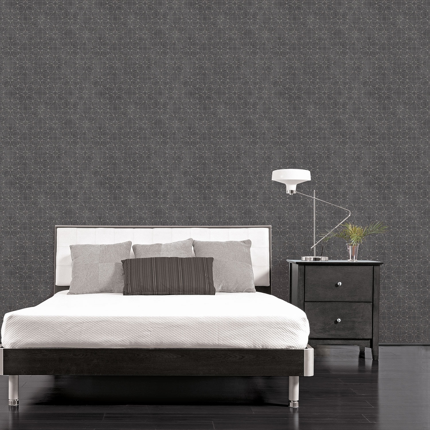Norfolk, Vinyl Kaleidoscope In Black And Silver Wallpaper, 20.5 In X 33 Ft = 56 Sq Ft
