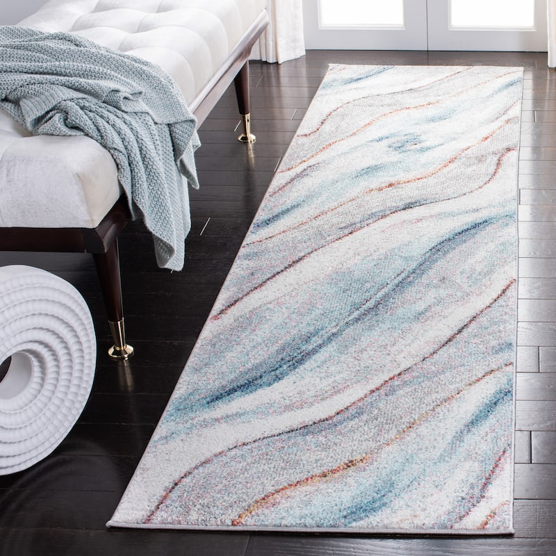 SAFAVIEH Phoenix Bakhyt Abstract Rug - 2'2" x 8' Runner - Ivory/Blue