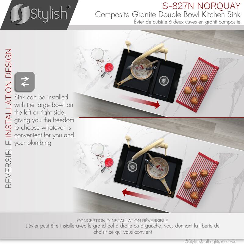 Dual mount 27" Composite Granite Double-Bowl Kitchen Sink S-827