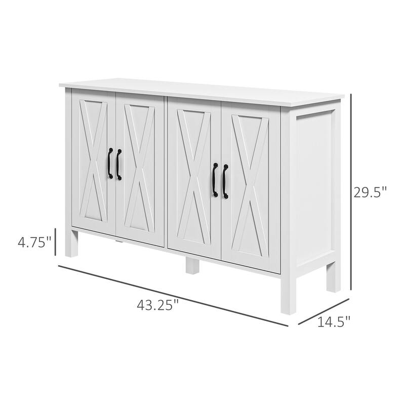 Buffet Cabinet, 47" Sideboard with 4 Barn Doors and 2 Adjustable Shelves