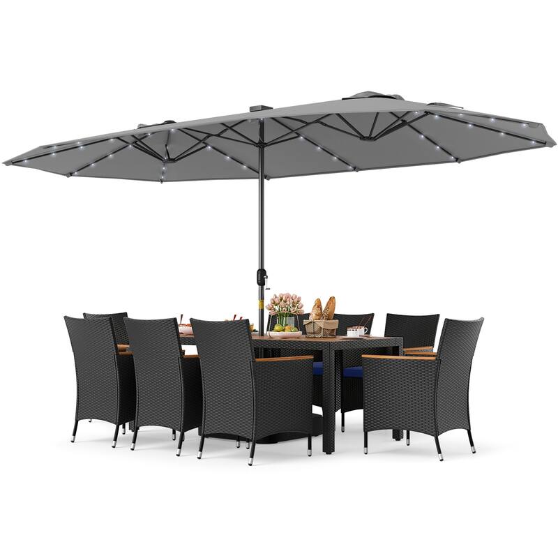 Gymax 11 PCS Patio Dining Set w/ 15ft Double-Sided Patio Umbrella