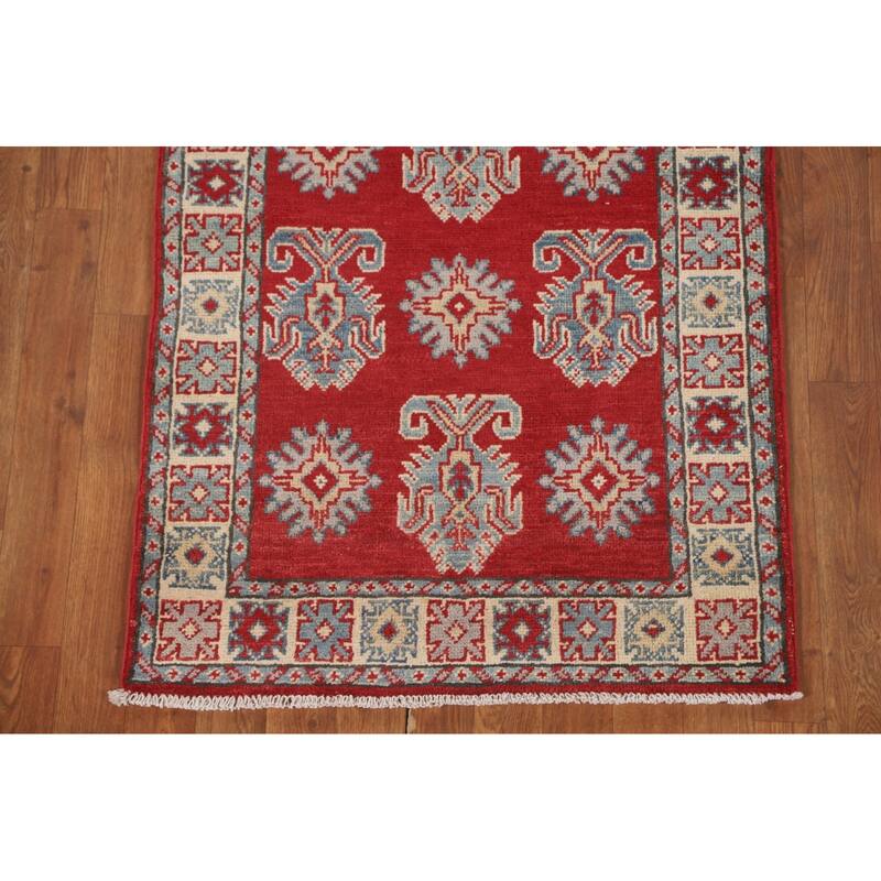 Geometric Kazak Runner Rug Hand-Knotted Traditional Wool Carpet - 2'8" x 9'4"