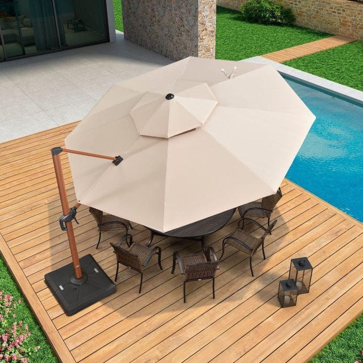 PURPLE LEAF Double Top10/11/12/13ft Round Patio Cantilever Umbrella in Wood Color