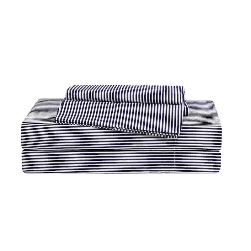 Brooklyn Loom Levi Stripe Sheet Set - Twin XL - White/Navy
