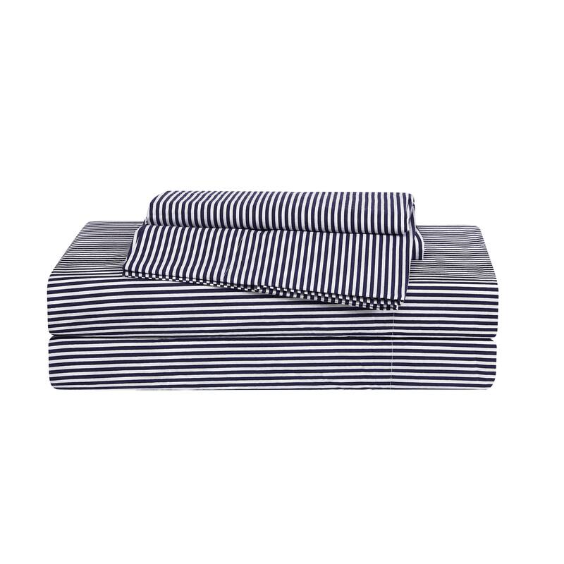 Brooklyn Loom Pinstripe Sheet Set - Twin - White/Navy