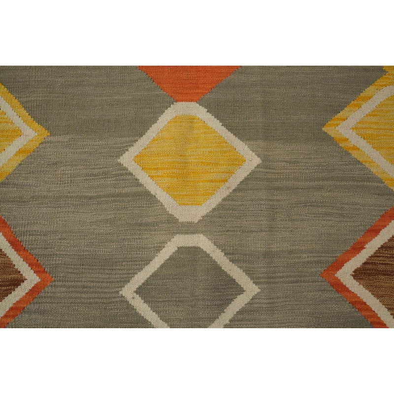 Hand Woven Oriental 100% Wool Carpet Southwestern Modern Greys & Charcoal Kilim Area Rug - 9' 0'' X 5' 8''