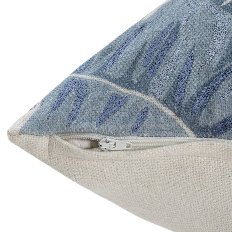 Handwoven Tropical Palm Leaf Square Throw Pillow - 20" - Blue and Cream