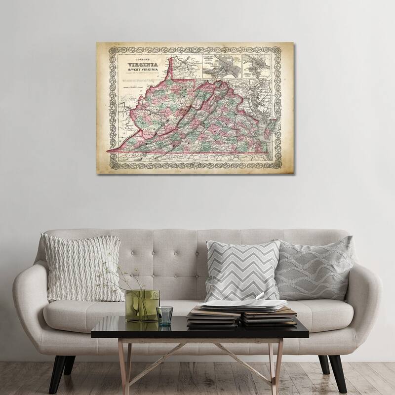 iCanvas "West Virginia Map" by PatentPrintStore Canvas Print - 32x48x1.5