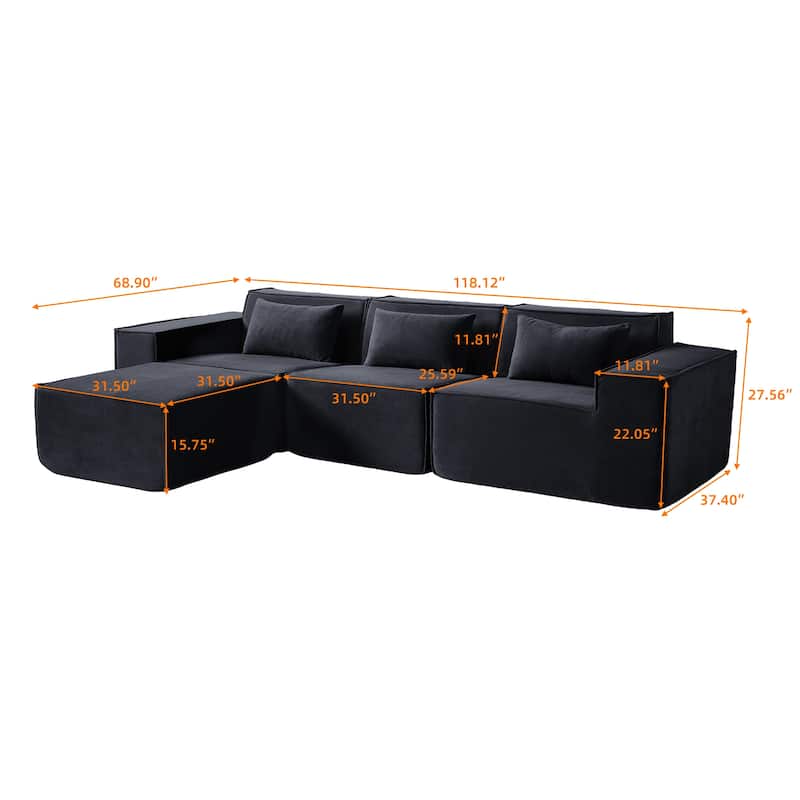 L-Shaped Cloud Sectional Couch, 118" Huge Plus Modular Corduroy Couches with Reversible Chaise Ottoman