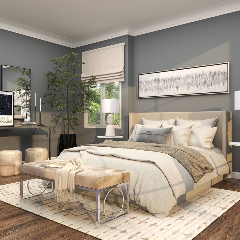 Gray Canvas Abstract Living Room Framed Wall Art with Silver Frame