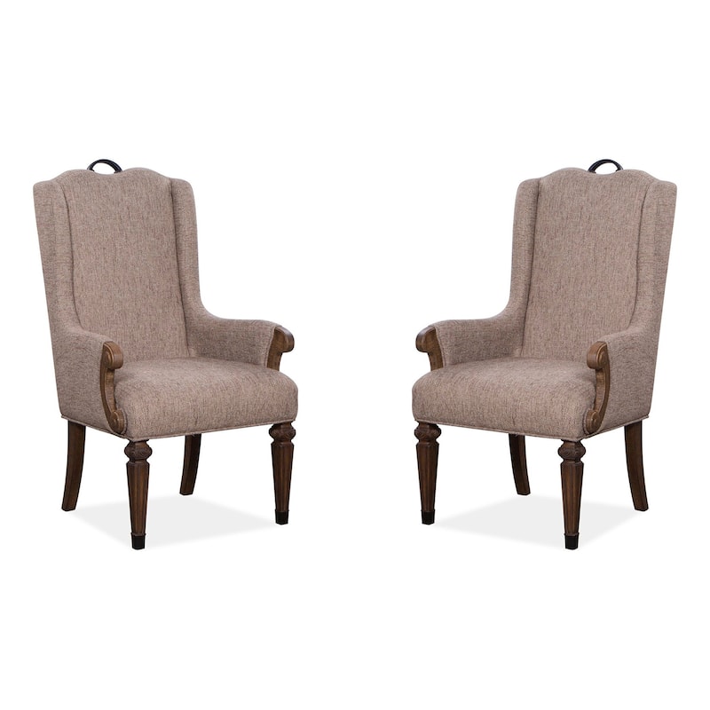 Magnussen Home Durango Willadeene Brown Upholstered Host Chair Two Pack - 27''W x 25.13''D x 45.38''H - Set of 2 - 27''W x 25.13''D x 45.38''H - Willadeene Brown - Dining Height