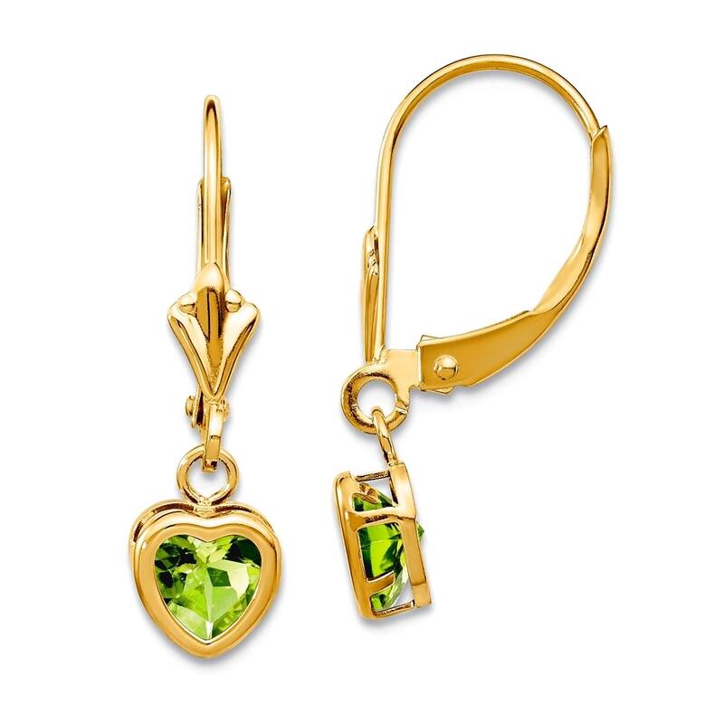 Curata 14k Yellow Gold 5mm Bezel Heart-shaped Gemstone Leverback Earrings - 23x6mm - Peridot