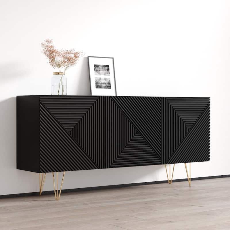 Meble Furniture Giza 3D 63" Sideboard with Matte Body and High Gloss Fronts with Metal Legs 63W x 14D x 29H