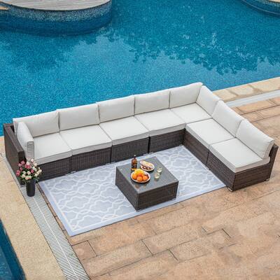COSIEST 8-piece PE Wicker Outdoor Sectional Set with Cushions