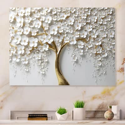 Designart "White Orchid Tree Garden Of Branches III" Tree Floral Metal Wall Art Print On Metal